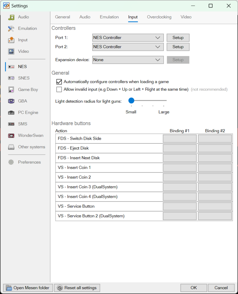 Mesen Input:Port 1 → Setup(打開手把設定)