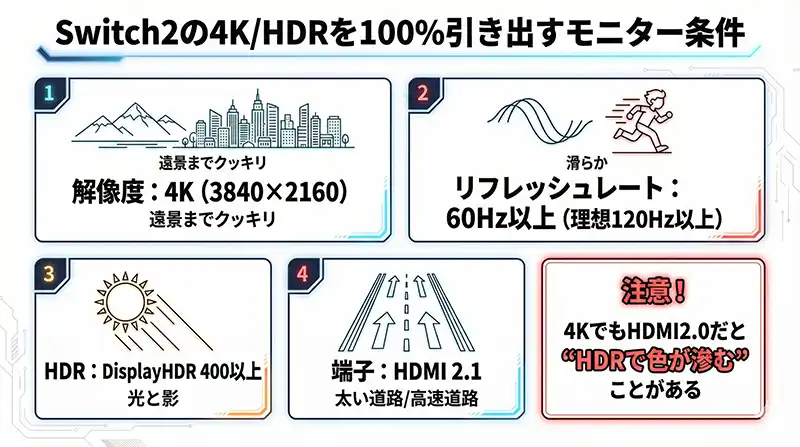Switch2完全攻略！必須モニター条件チェックリスト図解