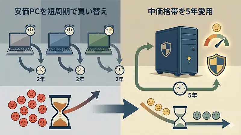 図解_PC投資_2年買い替えvs5年愛用