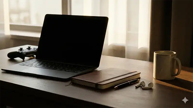 挿絵_オフィスノート_出張先で静かに遊ぶ