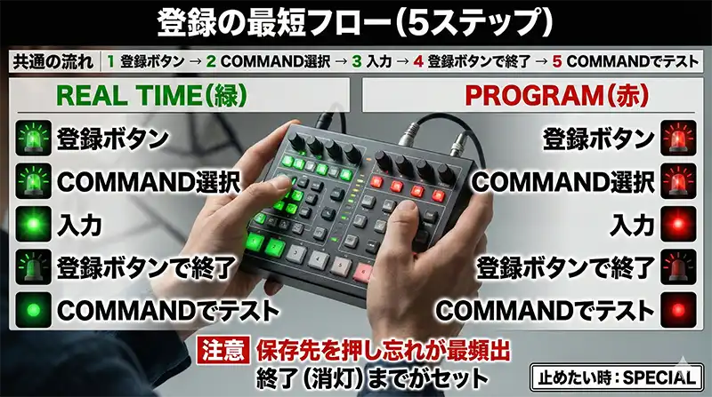 登録フロー_点滅点灯消灯_5ステップ図解