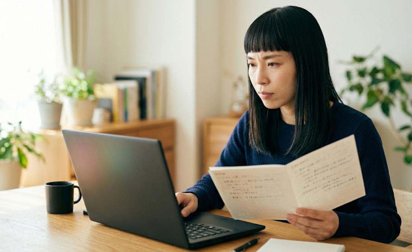 吸い出し機器の比較表を確認する様子