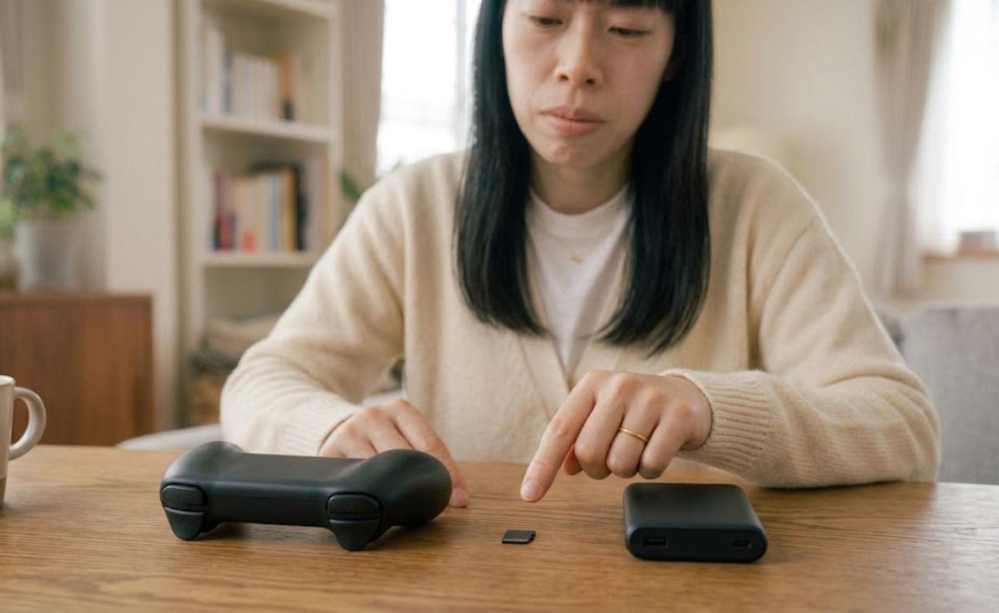 Androidでエミュを遊ぶための周辺機器を比較する様子