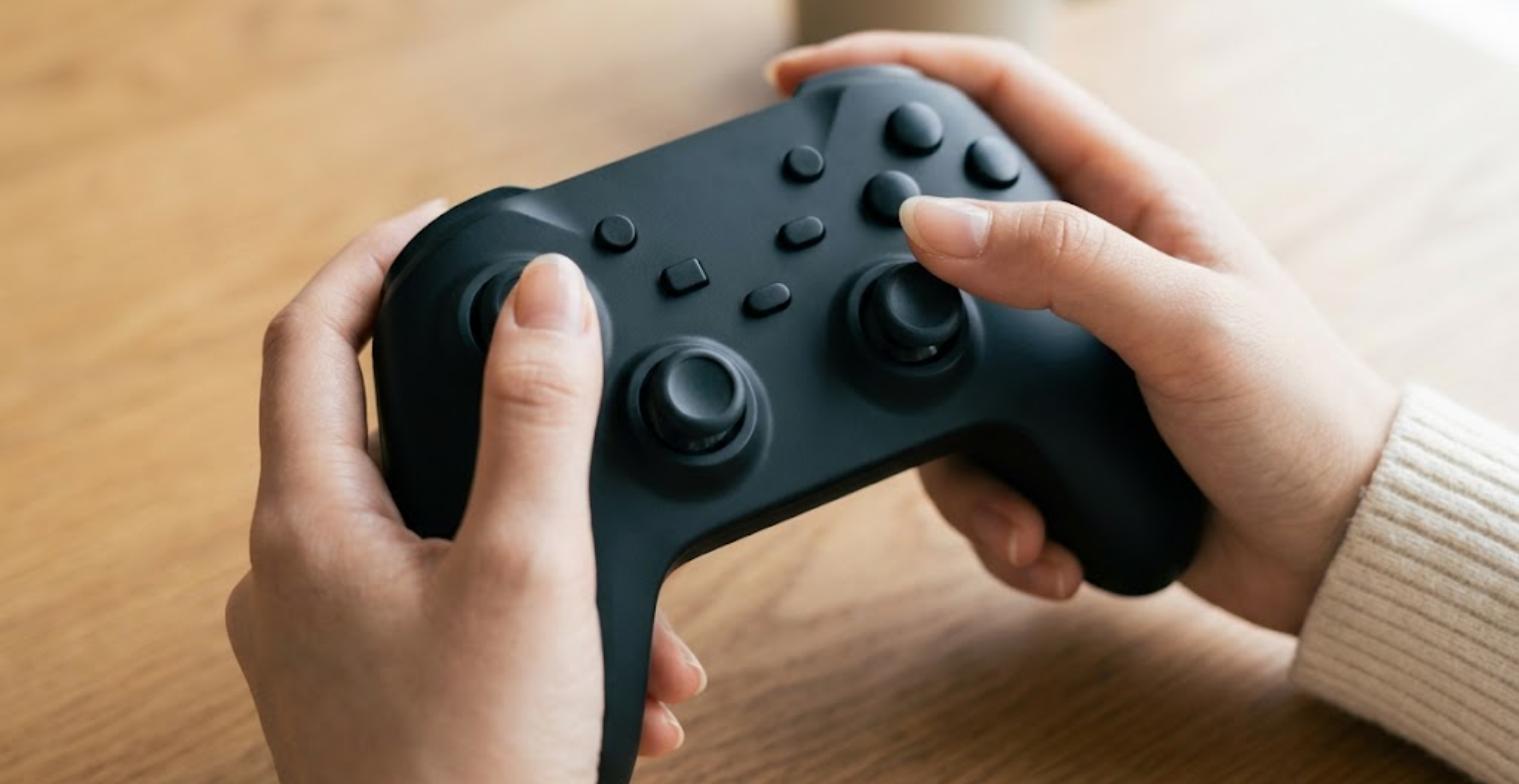 AndroidのN64エミュ用にコントローラーのボタン配置を確認している様子