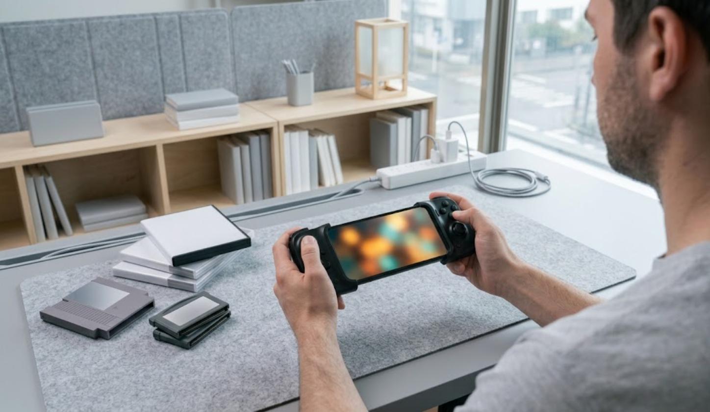 Retro-Spiele auf einem Android-Smartphone in einem ausziehbaren Controller spielen