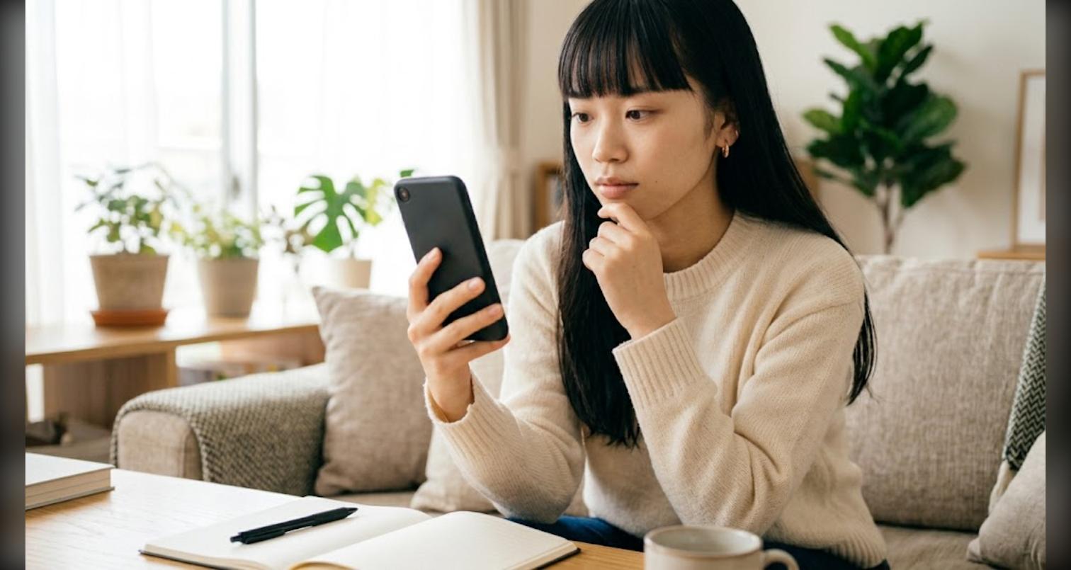 使えなくなったアプリの代わりを探すためにスマートフォンを確認する様子