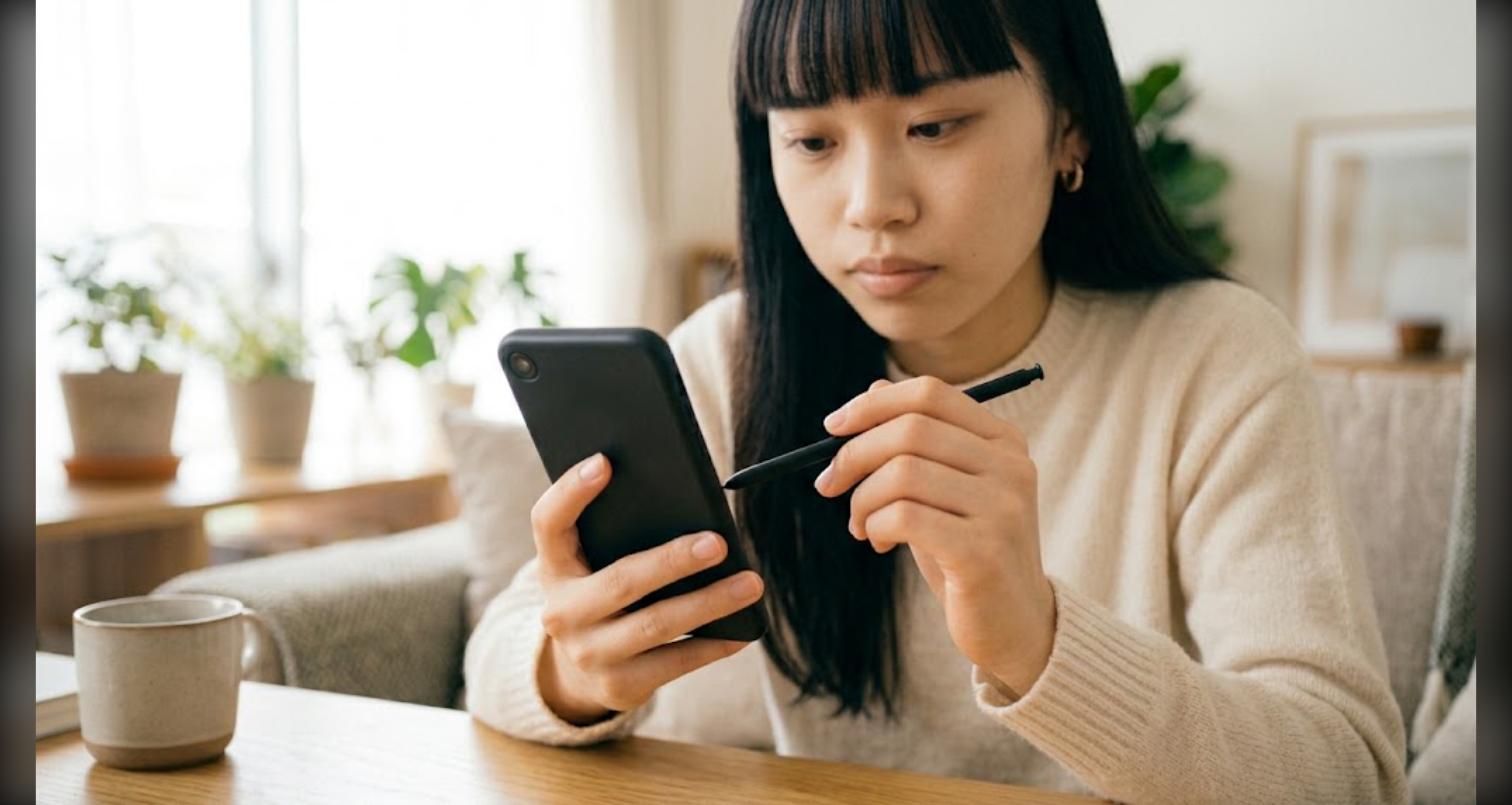 スマートフォンでDSの2画面レイアウトを縦持ちと横持ちで調整している様子