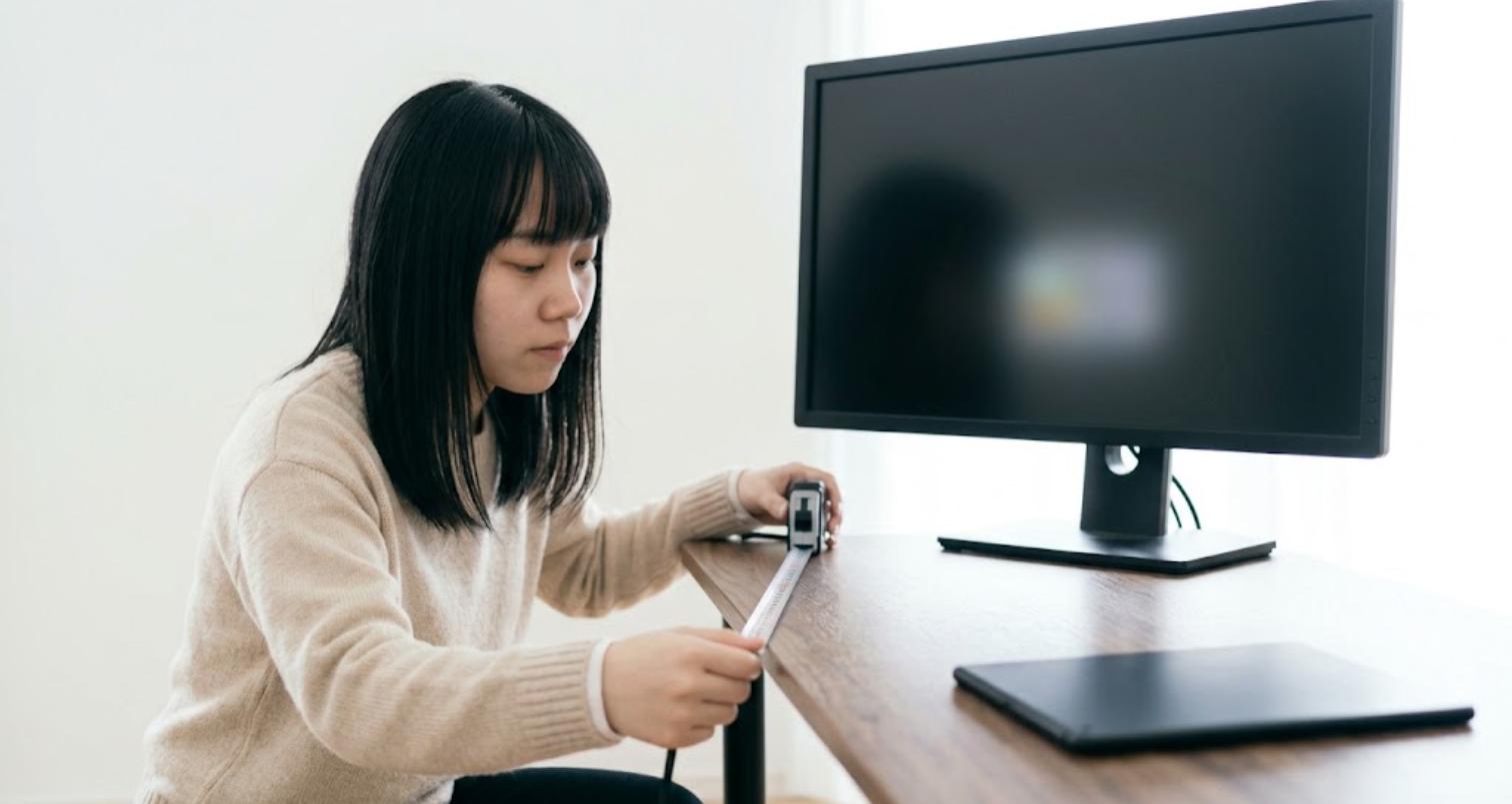 机の奥行きを測ってモニターサイズを決める（ゲーミングモニター 4K サイズ 選び方）