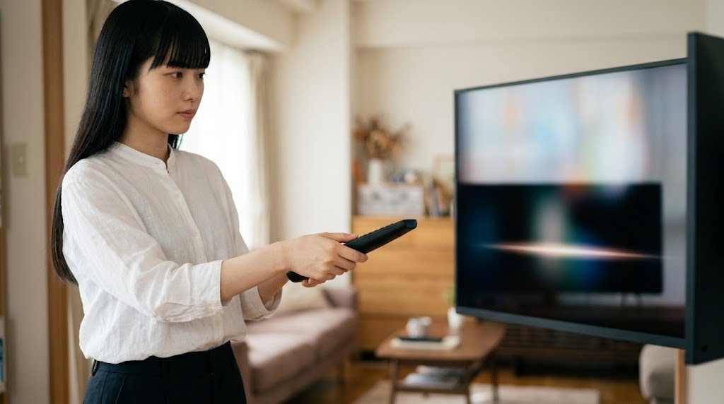 テレビの画質設定を変更してレトロゲームの画質を直す様子