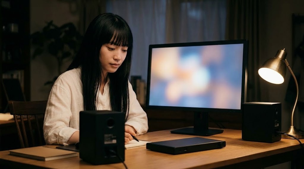 夜のゲーム音響でニアフィールドとサウンドバーを見比べる