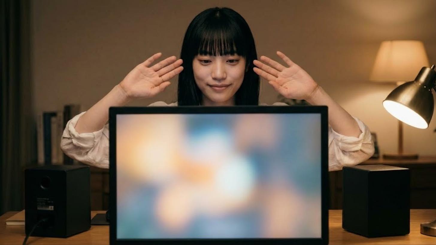 ニアフィールドスピーカーを耳から50〜80cmに置く