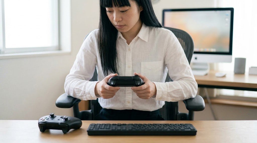 コントローラーを持つ姿勢とキーボードを使う姿勢の違い