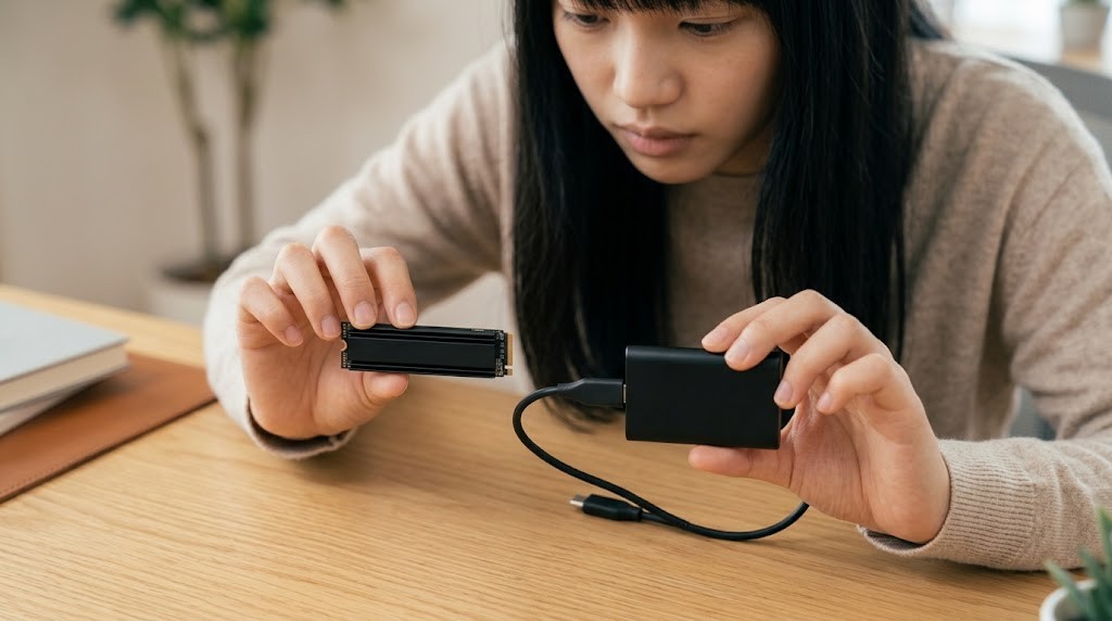 M.2 SSDとUSB外付けSSDの違いを比べる手元