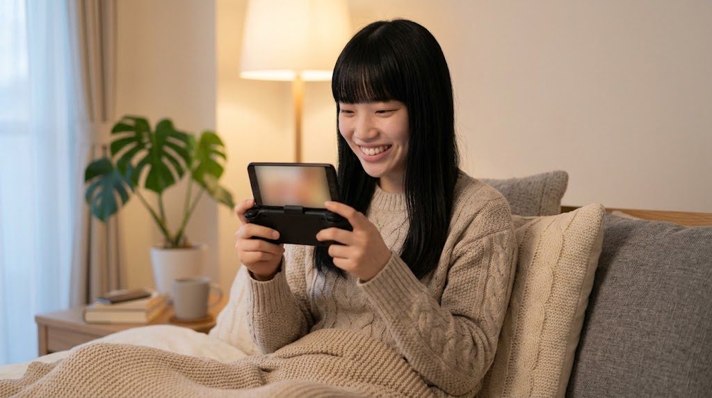 Android版DolphinでWiiのゲームを快適に遊ぶ女性