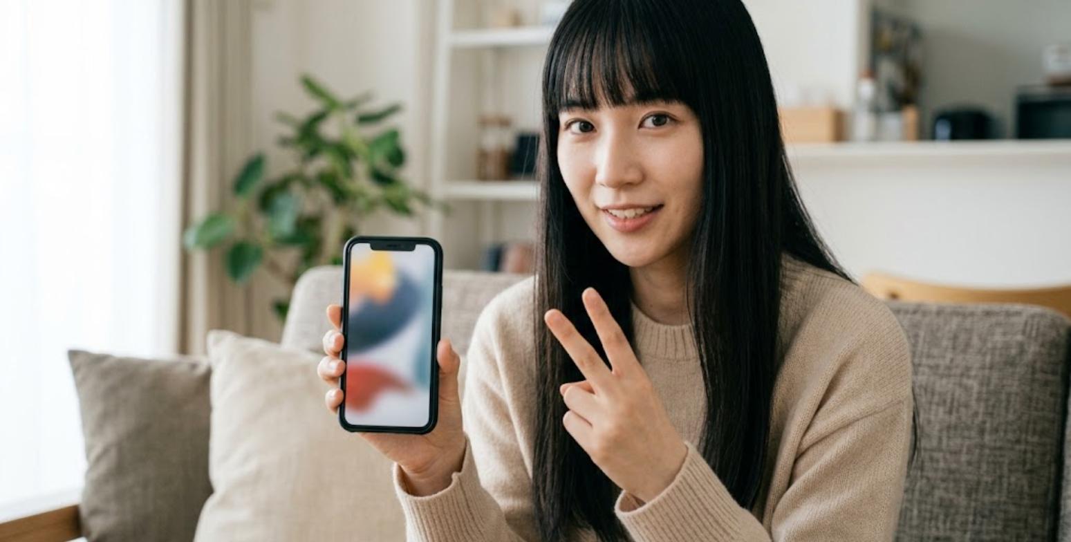 GBAエミュのアプリ選びを説明する女性