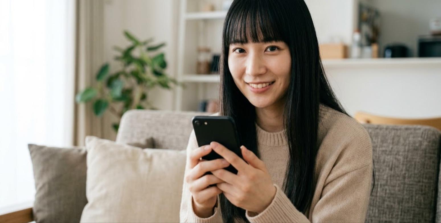 GBAエミュの設定を終えて笑顔の女性