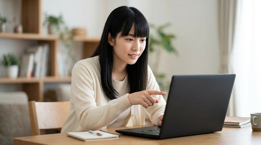 BlastEm 1.0.0で何が変わったかをノートPCで確認する女性