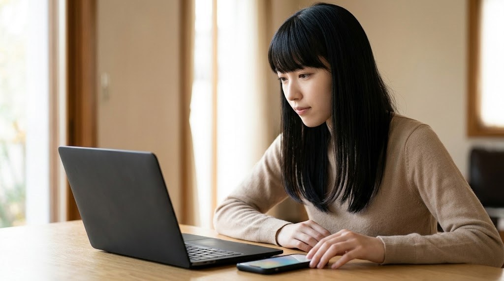 FlycastのPC版とAndroid版の違いを、パソコンとスマホを並べて比べる様子