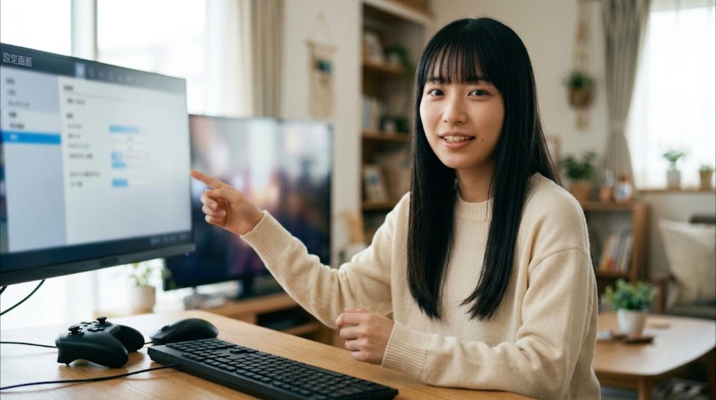 Dolphinの基本設定を説明する女性