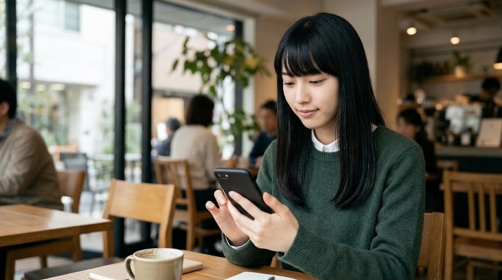 スマホの設定画面でユーザー名を半角英数字に変える女性