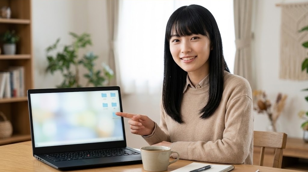 Mesen2のフォルダの中にあるCheatsフォルダを確認する女性
