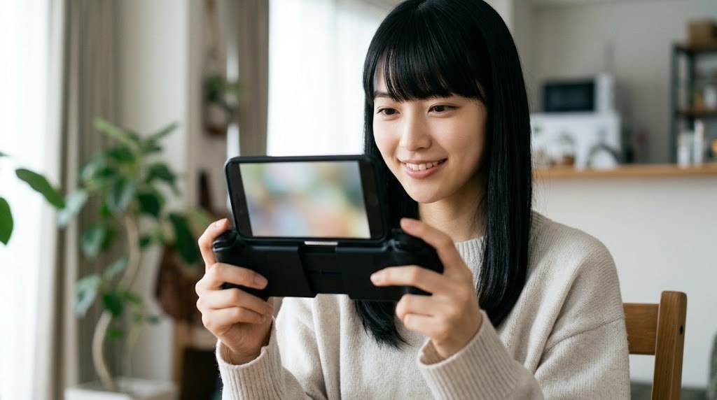 スマホにコントローラーを付けてN64のエミュレーターで遊ぶ準備をする様子
