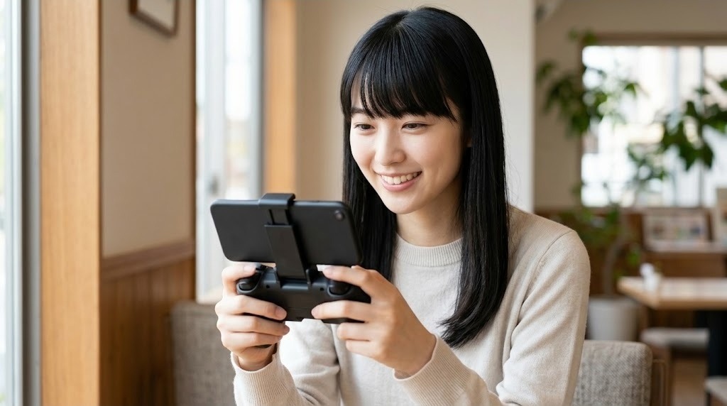 Androidのスマホにコントローラーをつないでレトロゲームを遊ぶ様子