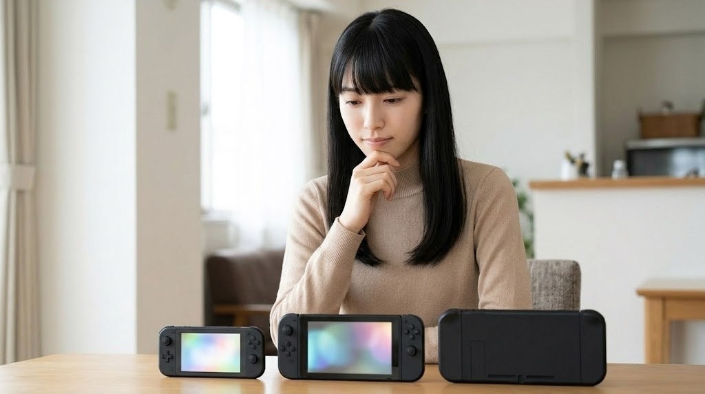 Android携帯機のSoCの世代でPS2の動作ラインを見比べる女性