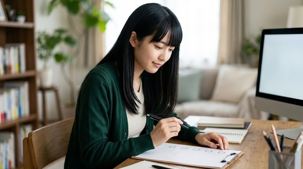 RetroArchのチートが反映されない原因をノートで順番に確認する女性