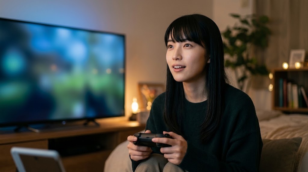 大きなモニターでbsnesのHDモード7を使ってくっきりした画面を見る様子